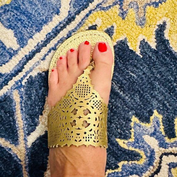 Tory Burch Metallic Gold Cut-Out Sandals - Picture 4 of 4